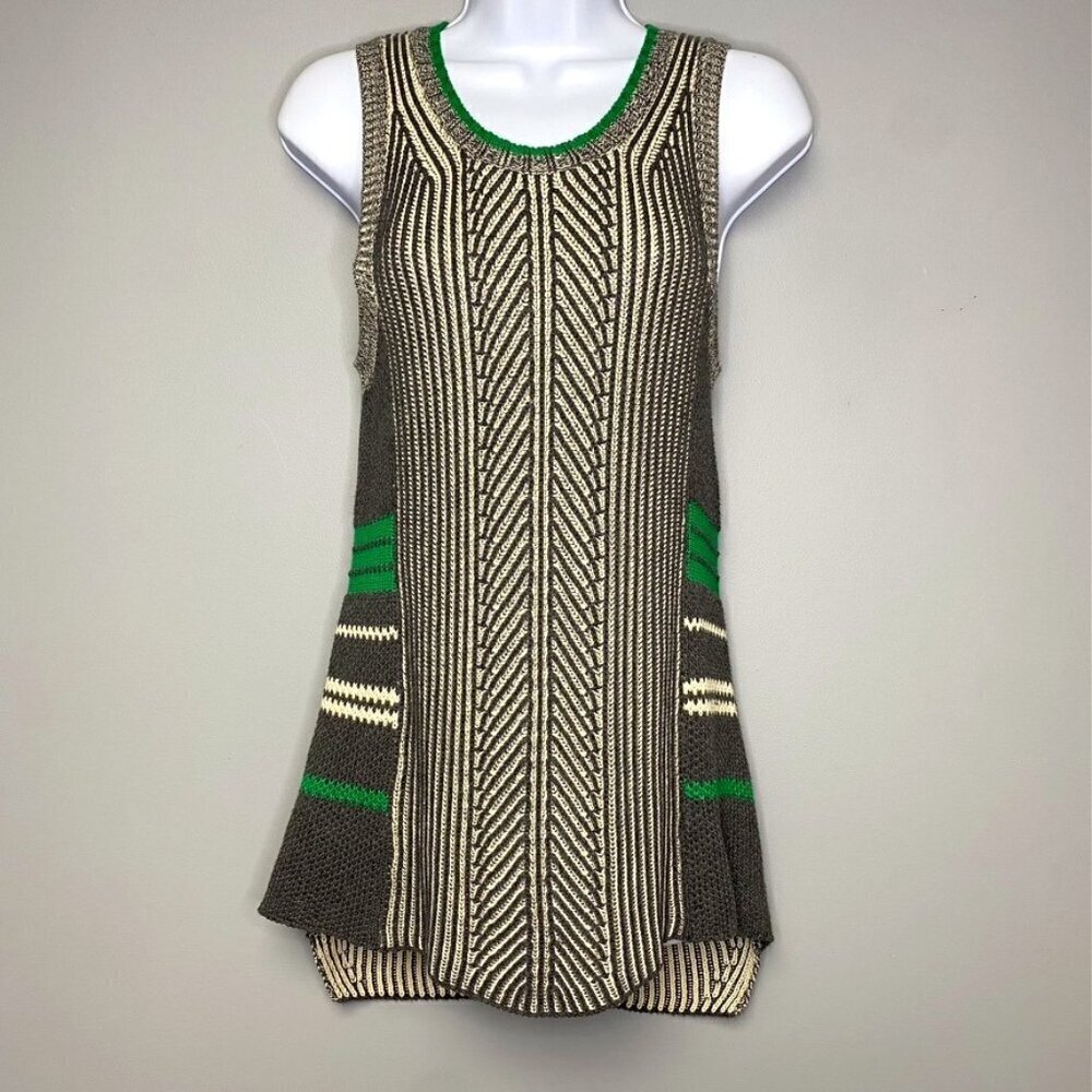 CABI Trident Sleeveless Grey Green Sweater Vest High-Low Hem Women's Size S